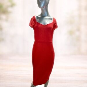 Express Red Sheath Dress – Size Medium | Cap Sleeve  | Exposed Back Zipper